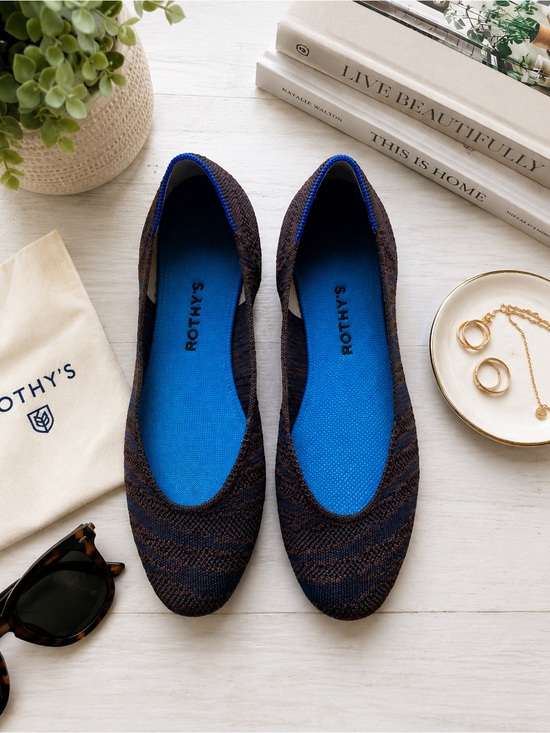 Rothy's Shoes - Rothy’s The Flat Sapphire Zebra Knit Ballet Flats Brown Blue Women’s Sz 10.5